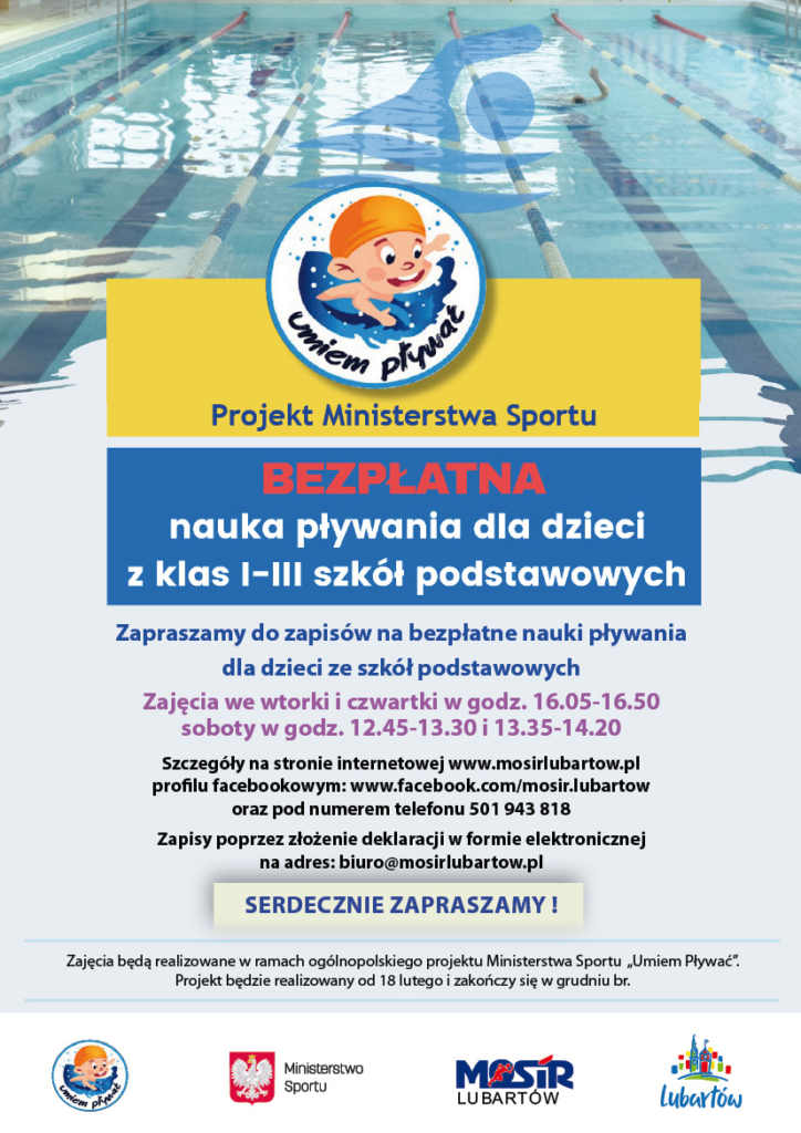 Umiem Pływać – bezpłatne zajęcia nauki pływania dla uczniów szkół podstawowych 